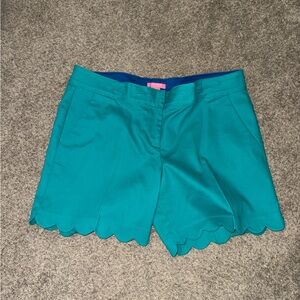 Isaac Mizrahi Turquoise Scalloped High Waist Shorts